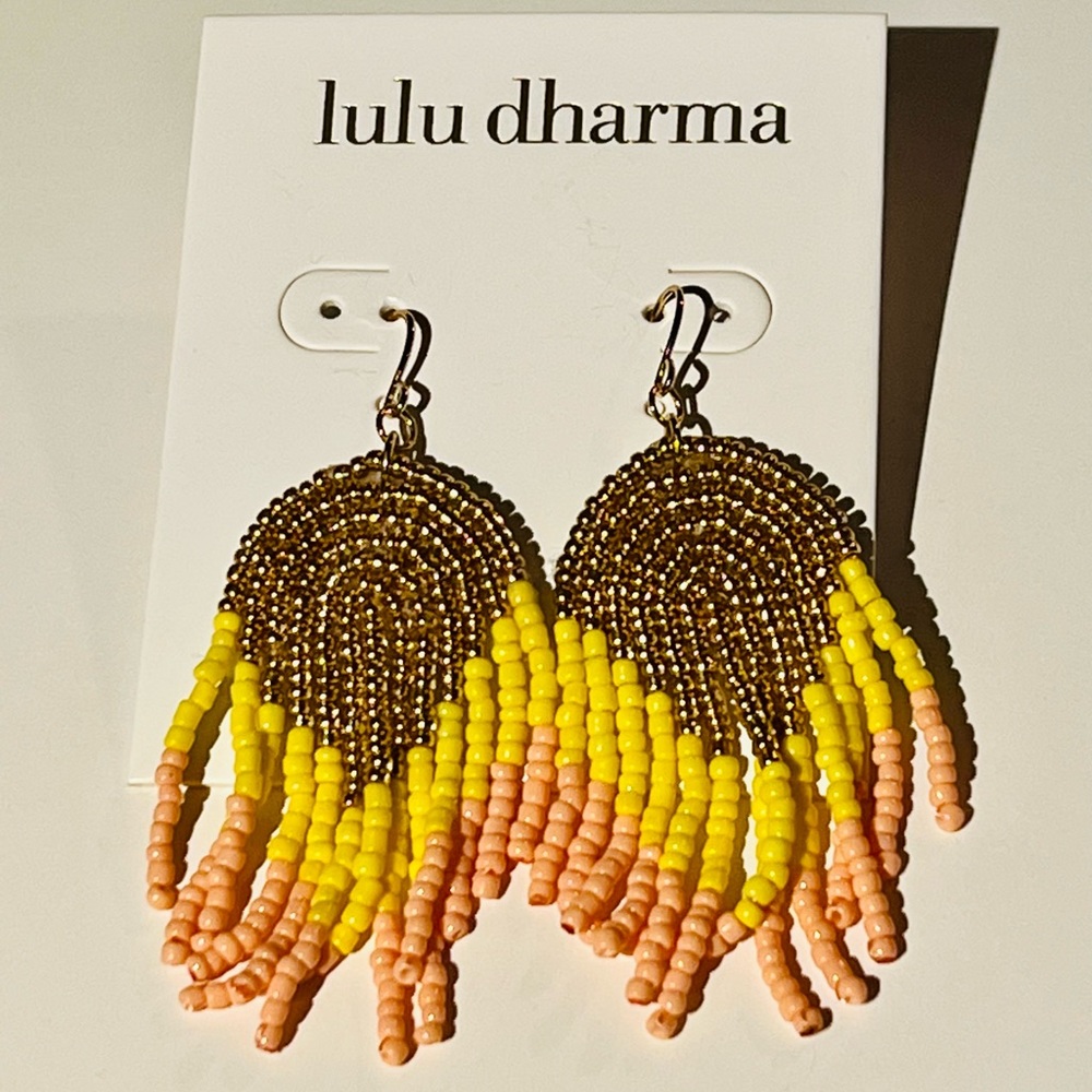 Lulu dharma seed bead gold, yellow, pink drop hook earrings